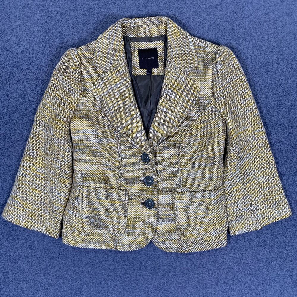 The Limited Blazer Small Tweed Yellow Brown Pockets Jacket Lined Careercore